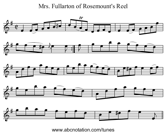 Mrs. Fullarton of Rosemount's Reel - staff notation