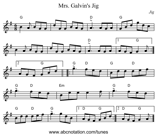 Mrs. Galvin's Jig - staff notation