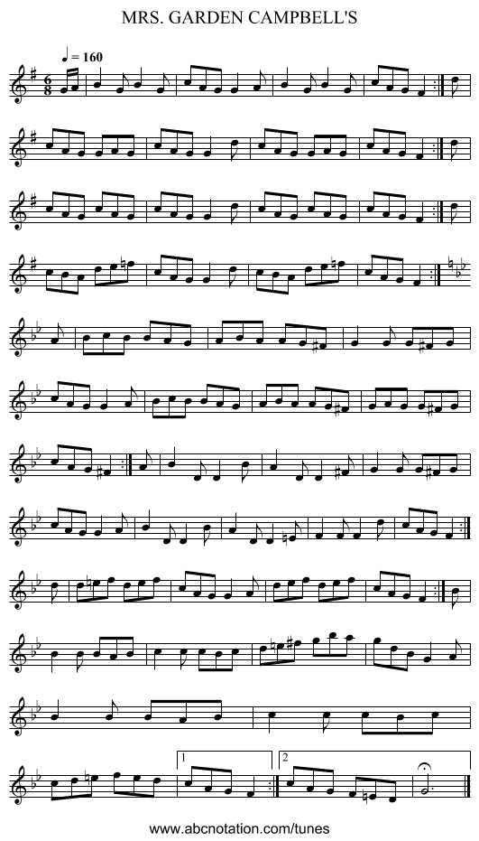 MRS. GARDEN CAMPBELL'S - staff notation