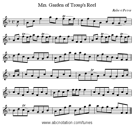 Mrs. Garden of Troup's Reel - staff notation