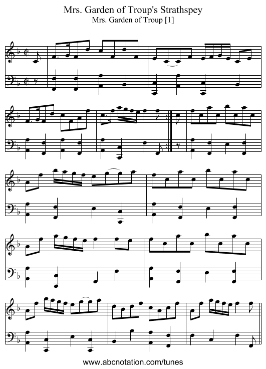 Mrs. Garden of Troup's Strathspey - staff notation