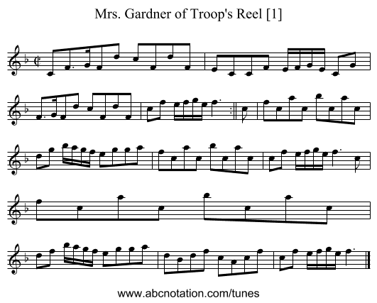 Mrs. Gardner of Troop's Reel [1] - staff notation