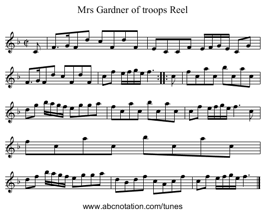 Mrs Gardner of troops Reel - staff notation