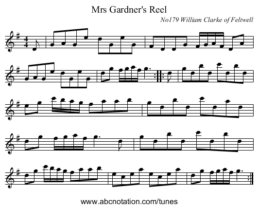 Mrs Gardner's Reel - staff notation