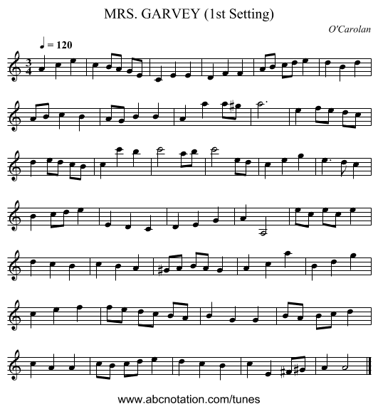 MRS. GARVEY (1st Setting) - staff notation