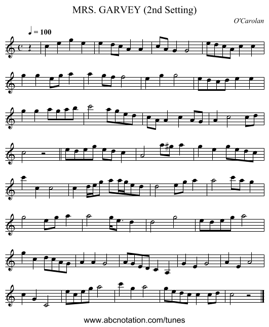 MRS. GARVEY (2nd Setting) - staff notation