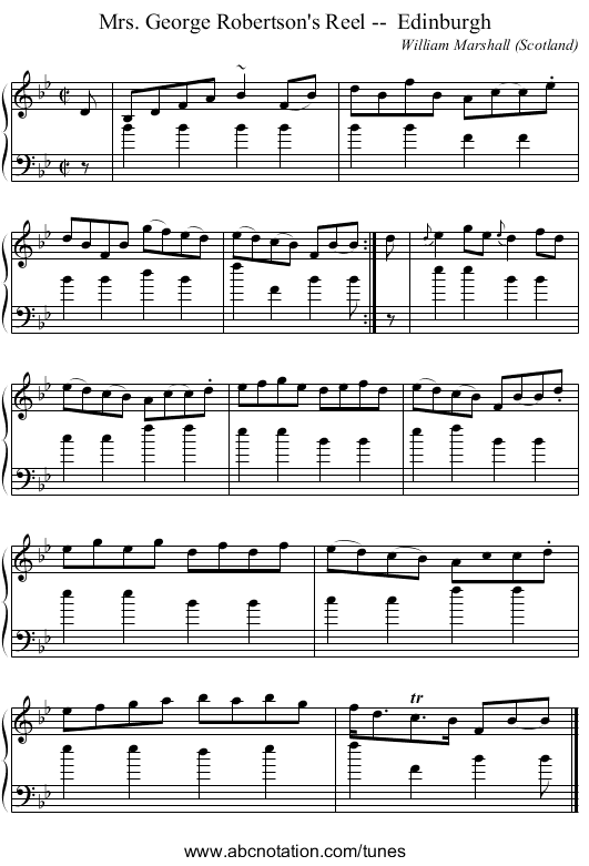 Mrs. George Robertson's Reel --  Edinburgh - staff notation