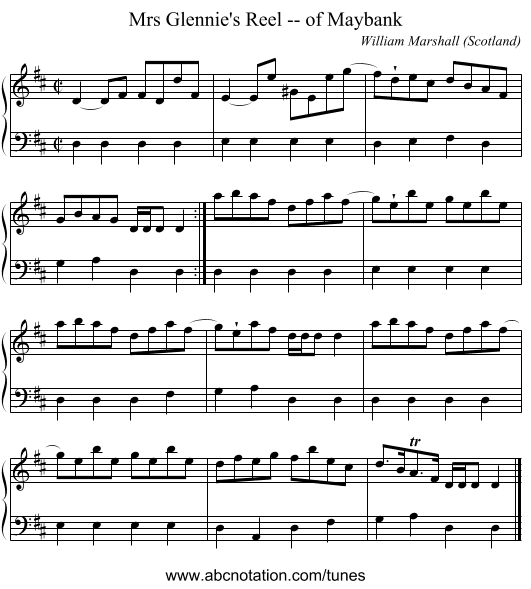 Mrs Glennie's Reel -- of Maybank - staff notation