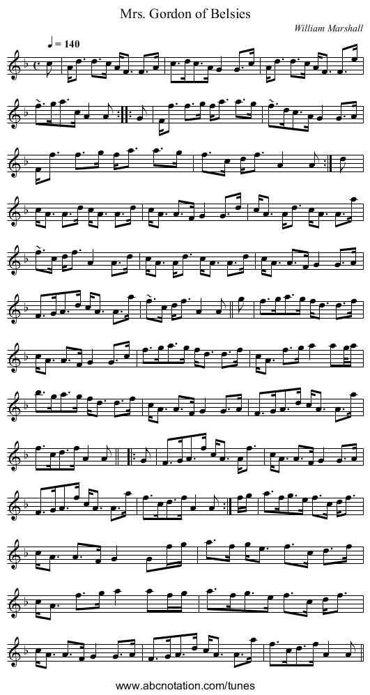 Mrs. Gordon of Belsies - staff notation
