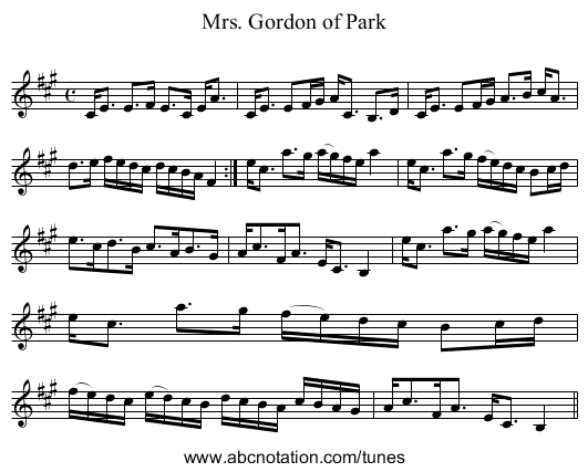 Mrs. Gordon of Park - staff notation