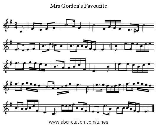Mrs Gordon's Favourite - staff notation
