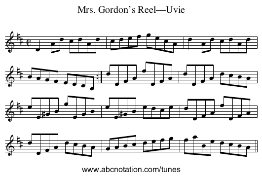 Mrs. Gordon’s Reel—Uvie - staff notation