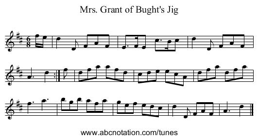 Mrs. Grant of Bught's Jig - staff notation