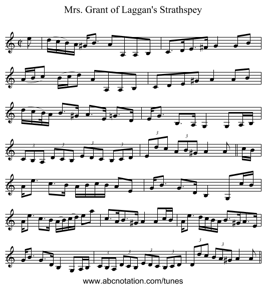 Mrs. Grant of Laggan's Strathspey - staff notation