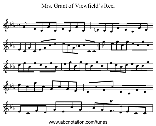 Mrs. Grant of Viewfield’s Reel - staff notation