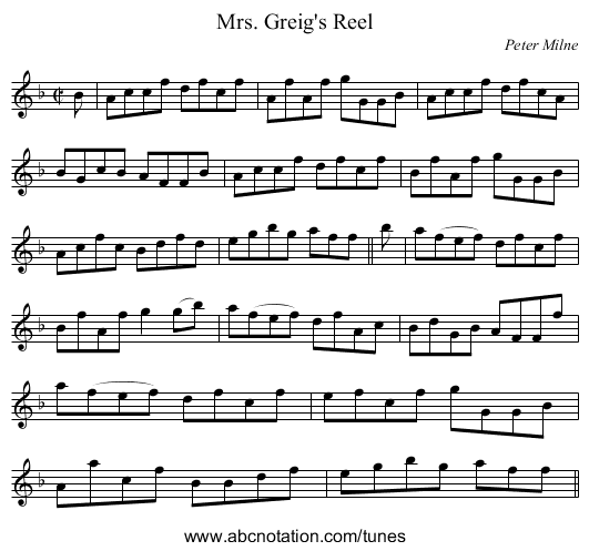Mrs. Greig's Reel - staff notation