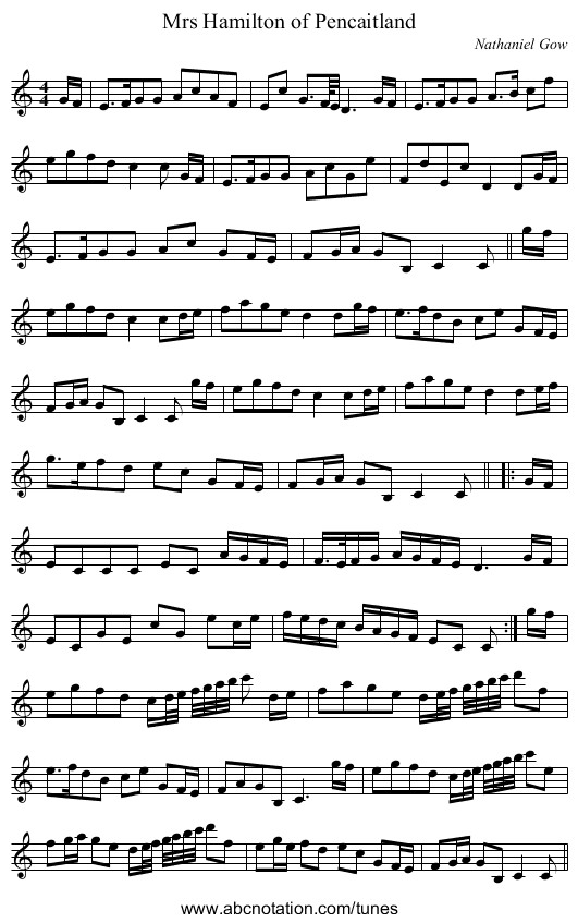 Mrs Hamilton of Pencaitland - staff notation