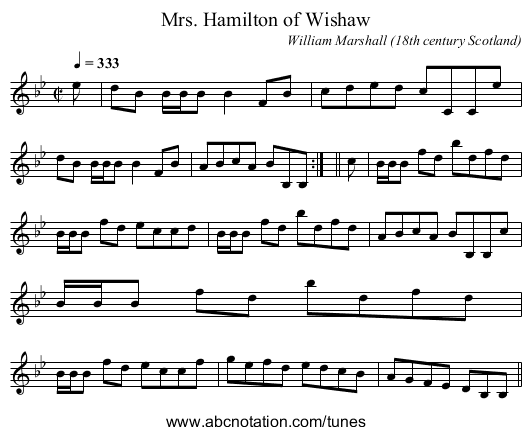 Mrs. Hamilton of Wishaw - staff notation