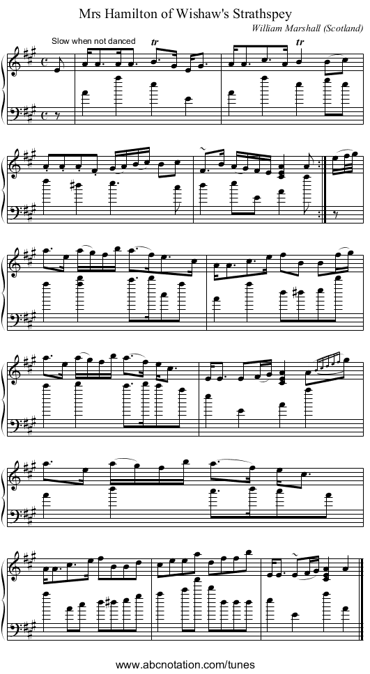 Mrs Hamilton of Wishaw's Strathspey - staff notation