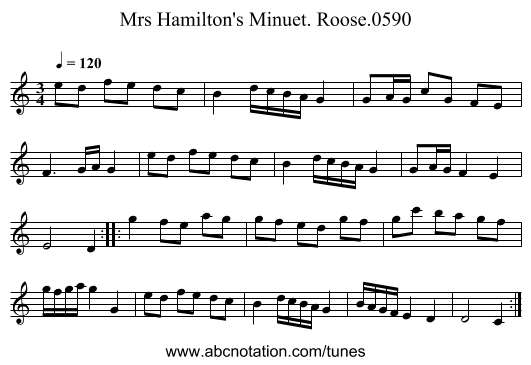 Mrs Hamilton's Minuet. Roose.0590 - staff notation