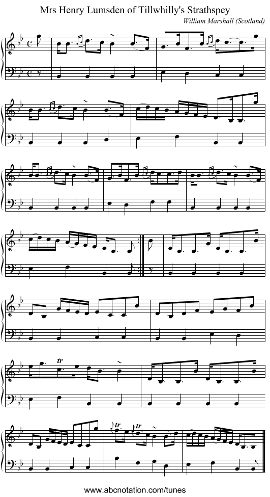 Mrs Henry Lumsden of Tillwhilly's Strathspey - staff notation