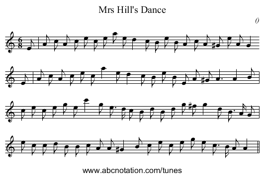 Mrs Hill's Dance - staff notation