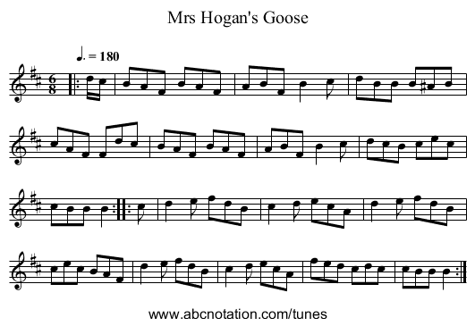 Mrs Hogan's Goose - staff notation