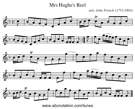 Mrs Hughe's Reel - staff notation