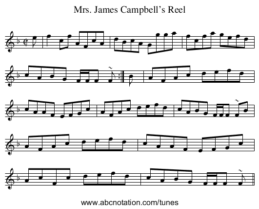 Mrs. James Campbell’s Reel - staff notation