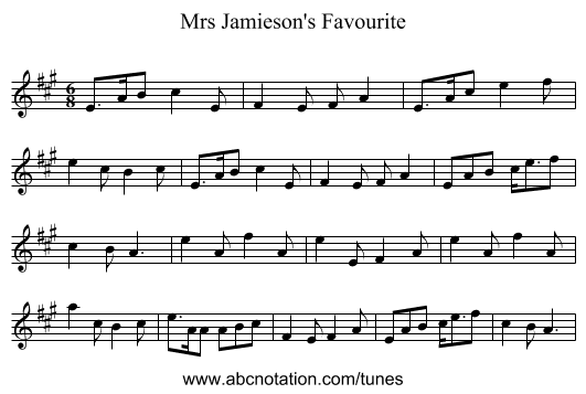 Mrs Jamieson's Favourite - staff notation