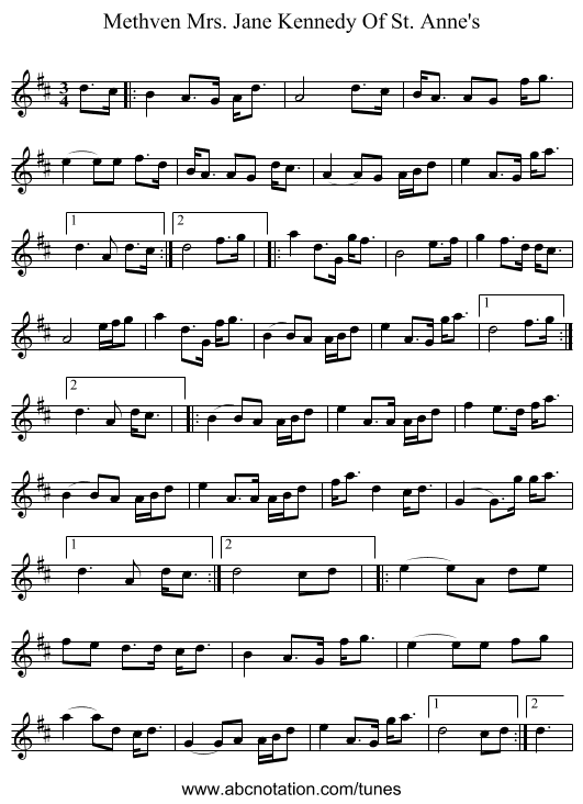 Mrs. Jane Kennedy Of St. Anne's, Methven - staff notation