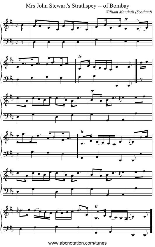 Mrs John Stewart's Strathspey -- of Bombay - staff notation