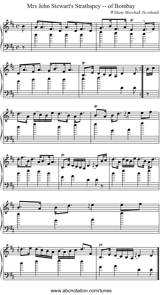 Mrs John Stewart's Strathspey -- of Bombay - staff notation