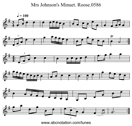 Mrs Johnson's Minuet. Roose.0586 - staff notation
