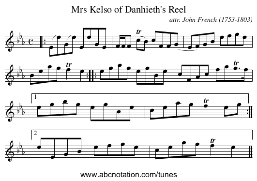 Mrs Kelso of Danhieth's Reel - staff notation