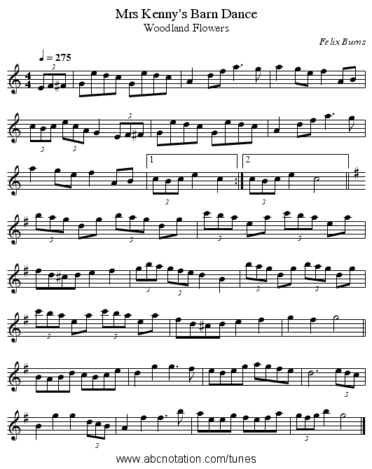 Mrs Kenny's Barn Dance - staff notation