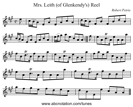 Mrs. Leith (of Glenkendy's) Reel - staff notation