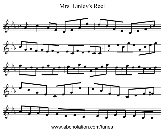 Mrs. Linley's Reel - staff notation