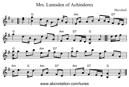 Mrs. Lumsden of Achindores - staff notation