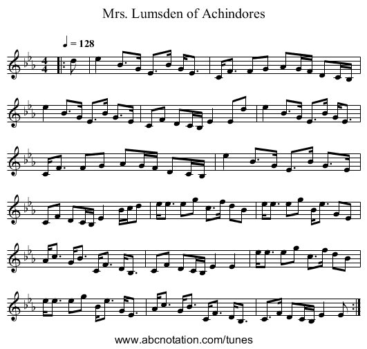 Mrs. Lumsden of Achindores - staff notation