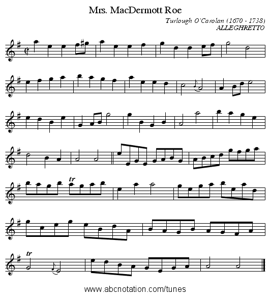 Mrs. MacDermott Roe - staff notation