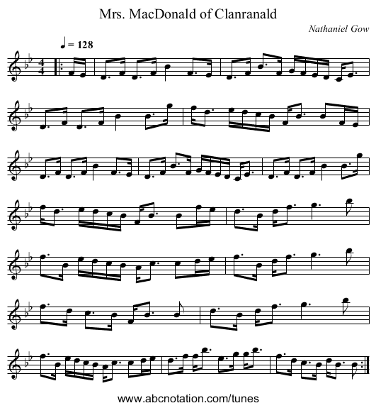 Mrs. MacDonald of Clanranald - staff notation