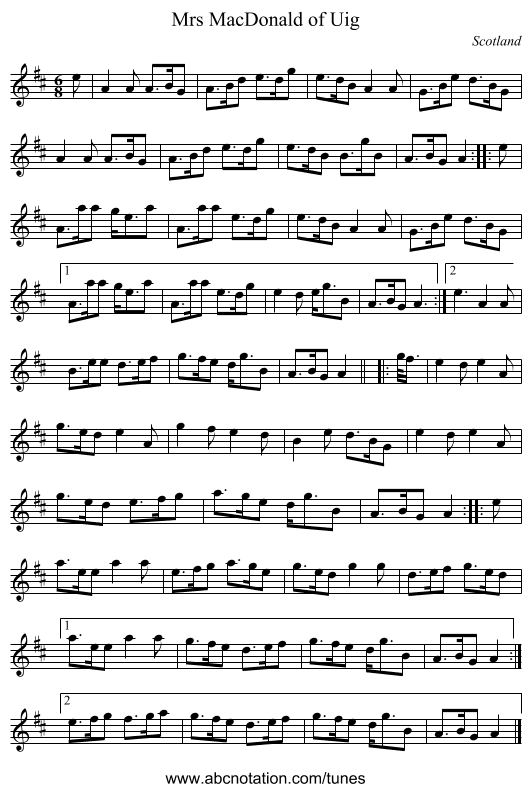 Mrs MacDonald of Uig - staff notation