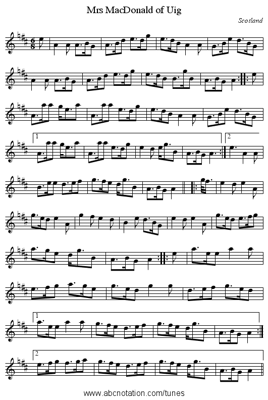 Mrs MacDonald of Uig - staff notation