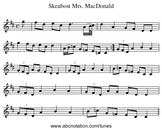 Mrs. MacDonald, Skeabost - staff notation