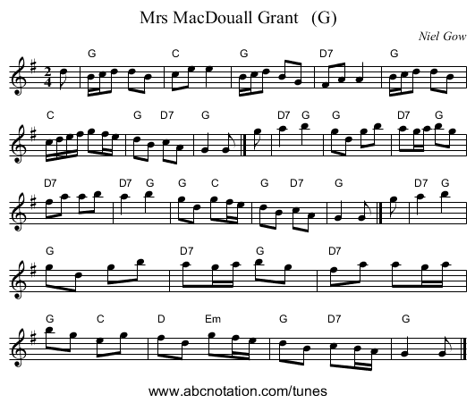 Mrs MacDouall Grant   (G) - staff notation