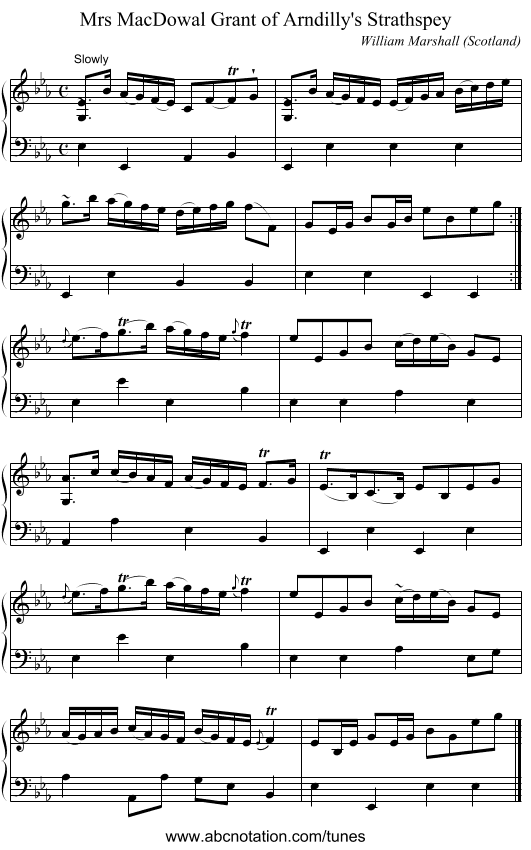 Mrs MacDowal Grant of Arndilly's Strathspey - staff notation