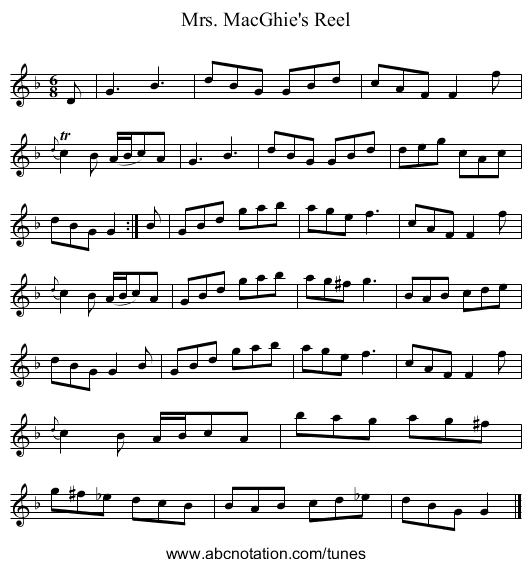 Mrs. MacGhie's Reel - staff notation