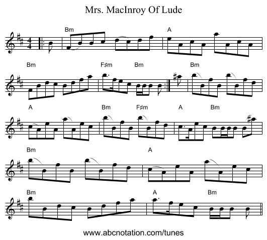 Mrs. MacInroy Of Lude - staff notation