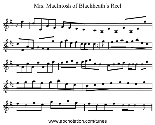 Mrs. MacIntosh of Blackheath’s Reel - staff notation